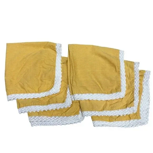 Pier 1 Imports Yellow Lace Trim  Chambray Mustard Seed Cloth Napkins Set Of 6