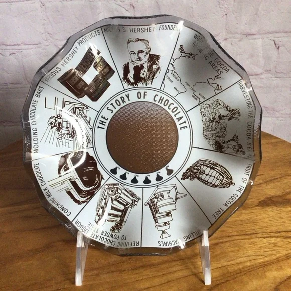 Vintage Hershey’s The Story of Chocolate Ruffled Glass Candy Dish