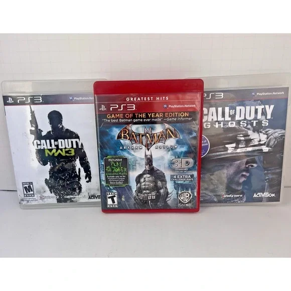 PS3 Game Bundle Lot of 3 - Batman Arkham Asylum GOTY, COD MW3 & Ghosts CIB