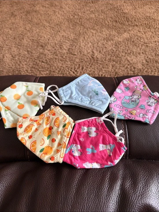 Kids Printed Cotton Face Mask Set - Pink, Yellow, Blue, Cream, White