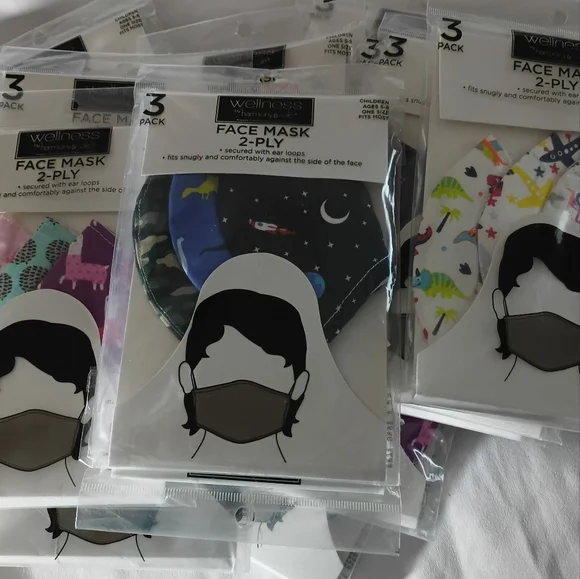 35 assorted packs of 3 Kids Face Masks - Blue, Pink, White, Black