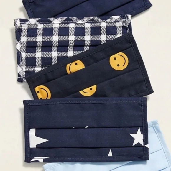 5 Pack Old Navy Blue Smiley Face/Stars Face Masks•NWT