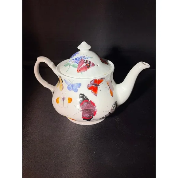 Roy Kirkham Butterfly Garden Fine Bone China Teapot Made in England 2008 White