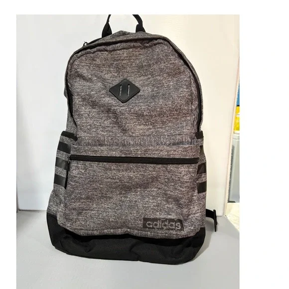 Adidas Grey Heathered 3-Stripe Backpack Mens School Gym Bag