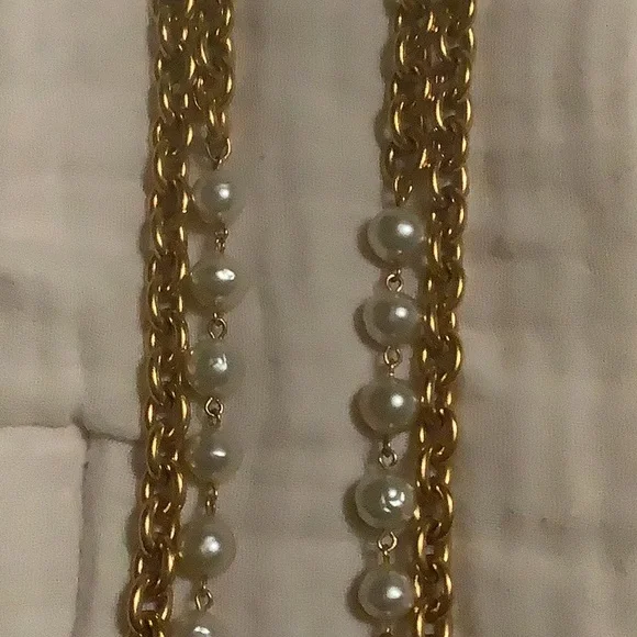 Chanel Gold link Double Strand Elegant Gold and Pearl Necklace