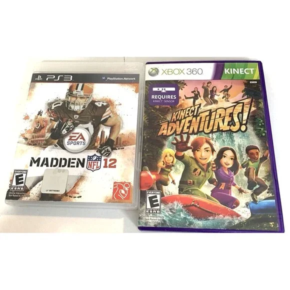 Lot of 2 Video Games: Xbox 360 Kinect Adventures &, PS3 Madden NFL 12