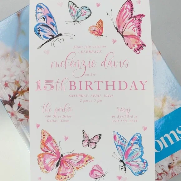 3/$18 New- Rosanne Beck Invitations- 1 Set of 10. Colorful Butterflies