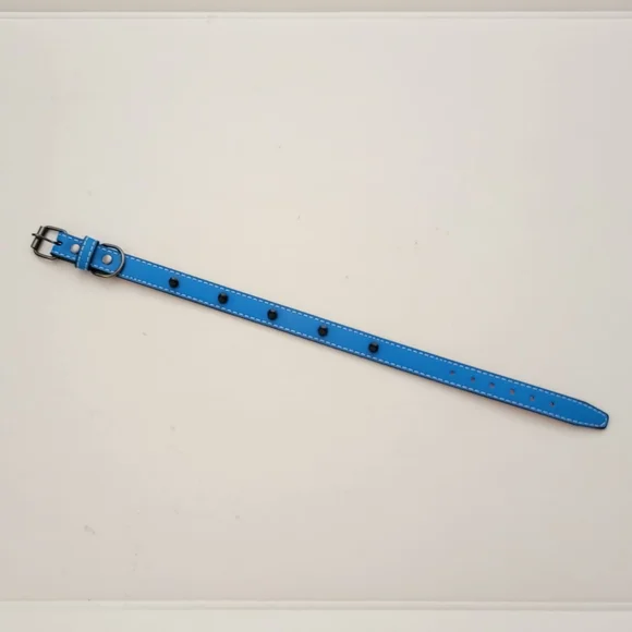 Studded Dog collar Blue faux leather