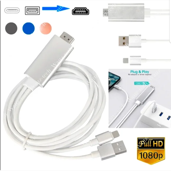 HDMI Mirroring Cable Phone to AV TV HDTV Adapter For iPhone 13 12 11 XS XR 8 7 6