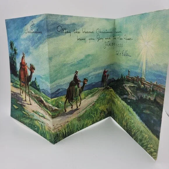 Vintage At‎ Christmastime Greeting Card With Camel & Desert Scene