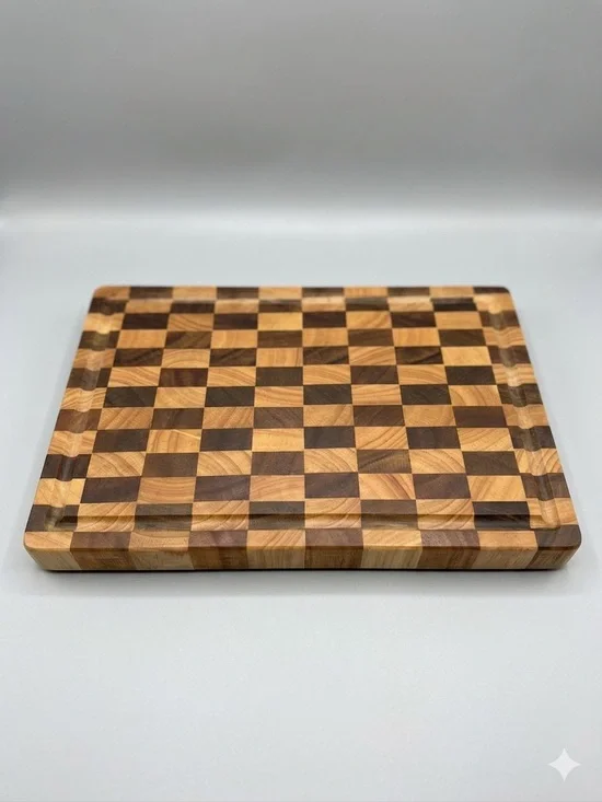 Checkered Brown & Tan Acacia Wood Cutting Board