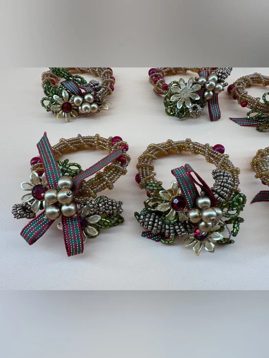 Pier 1 Imports Beaded Christmas Holiday Napkin Ring (12) & Organza Napkins (12)