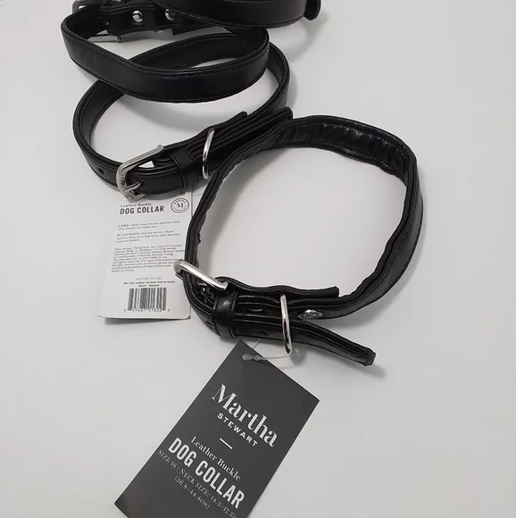 NEW Martha Stewart Leather Bucle Black Medium Dog Collar