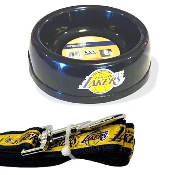 NBA Official Licensing LA Lakers Printed Pet Dog Bowl And Leash Set NWT