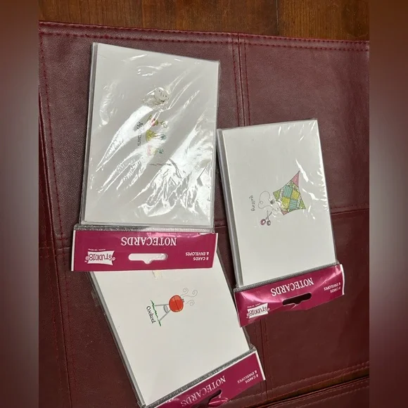 3 sealed packs of 8 inside-blank notecard Stylized Notecards w Envelopes.
