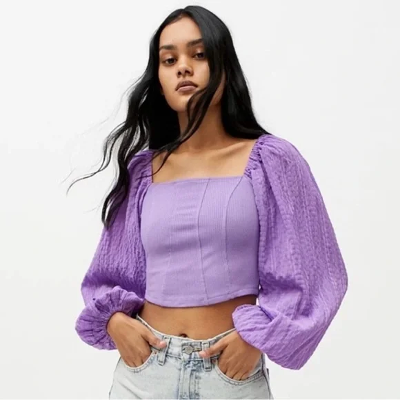 Urban Outfitters Claudia‎ Purple Blouse Puff Sleeves
