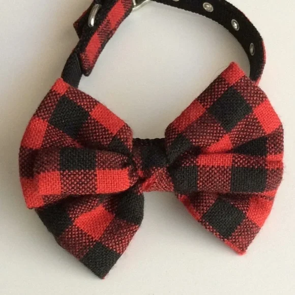 Red and Black Plaid Bow Tie Dog Collar
