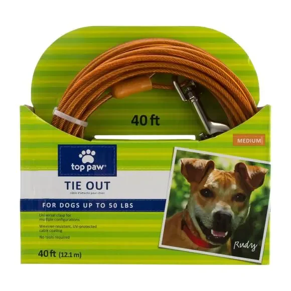 Top Paw 40'‎ Dog Tie Out Orange Medium Adjustable For Up to 50 lbs Outdoor NWT