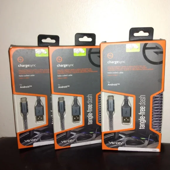 3 VENTEV ANDROID HELIX COIL NO MESS CHARGING CORD