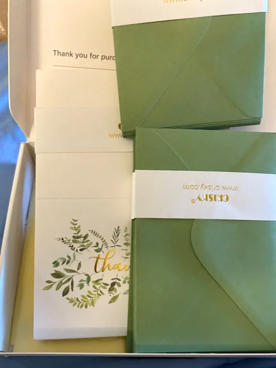 NIB-50 Green Ivy Thank You Cards foil Seal Envelopes - Elegant Botanical Design