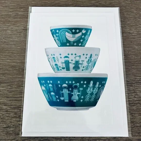 Vintage Pyrex Bowls Graphic Art Greeting Card
