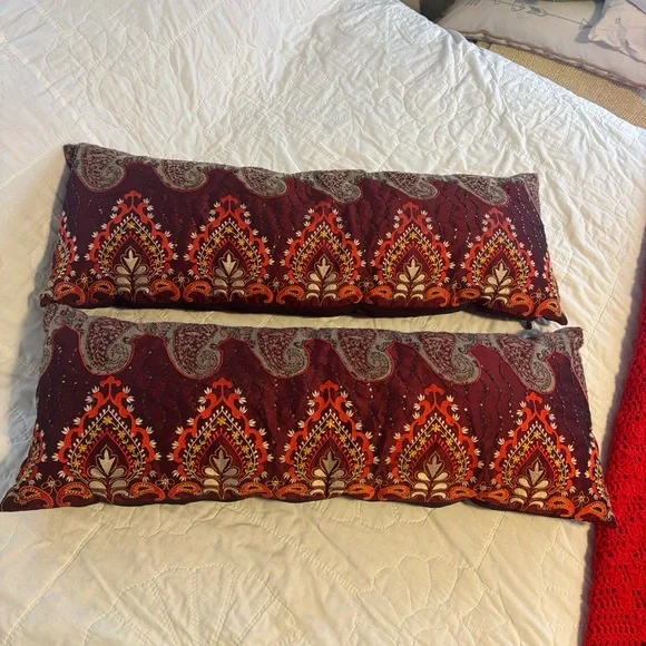 Pair of 2 Pier 1 Embellished Bohemian Long Pillows