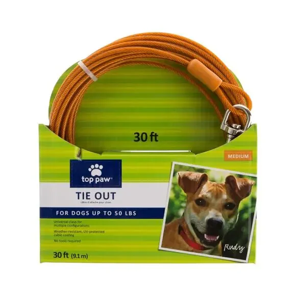 Top Paw 30' Dog Tie‎ Out Orange Medium Adjustable For Up to 50 lbs Outdoor NWT