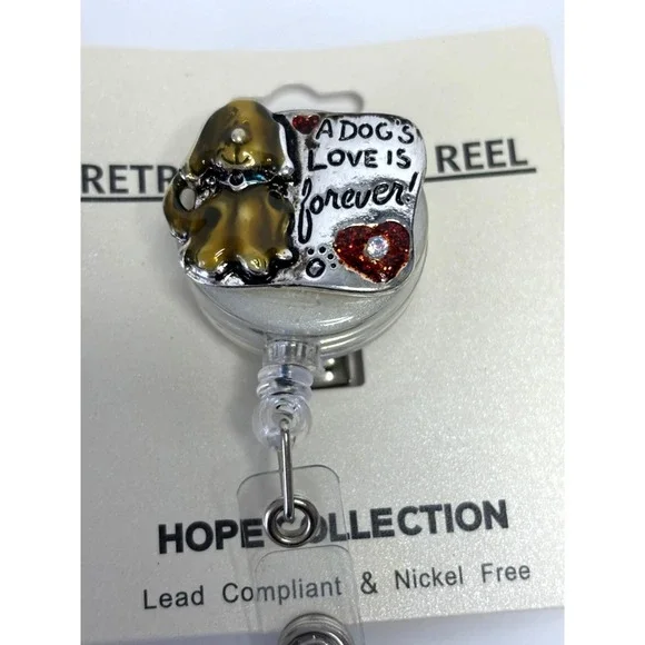 Dog Lover Retractable ID Badge Reel, "A Dog's Love Is Forever"