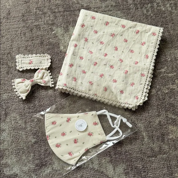 Floral Children’s Accessory Set - Cream and Pink