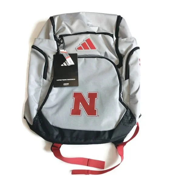 adidas Nebraska Cornhuskers 5-Star Team 2 Laptop Backpack 14 x 9 x 20 Gray Red