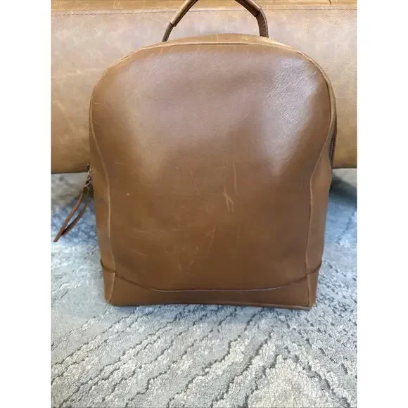 Able Alem Small Leather Backpack Camel Distressed