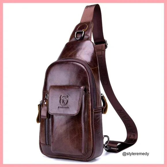 Genuine Leather Crossbody Bag Sling Backpack for Travel Hiking