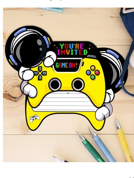 Astronaut Video Game Birthday Party Invitations, Video Game Party Invitations