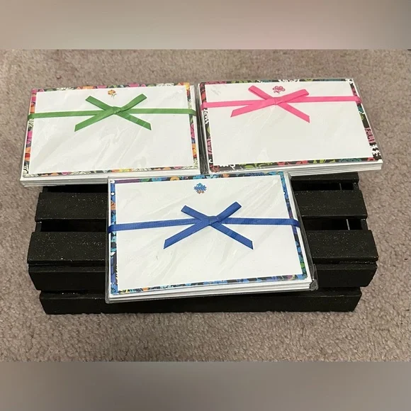 Vera Bradley Greeting Card Set with Green, Pink, and Blue Ribbons