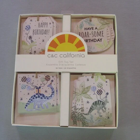 Set of 20 Birthday Gift Tags - Dinosaur motif by C&C california