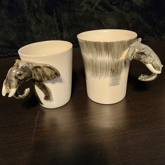 Pier 1 Imports Elephant Handle Stoneware Mugs