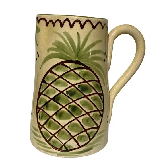 Hand Painted Ceramic Pitcher Jug Italian Pineapple Design‎ Cream Green