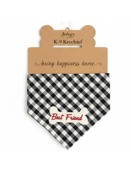 Audrey's K-9 Kerchief Dog Bandana Black and White Checkered Best Friend