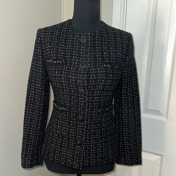 CHANEL Black & Pink Tweed Uniform Blazer