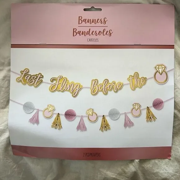 Last Fling Before the Ring Banner - Pink and Gold