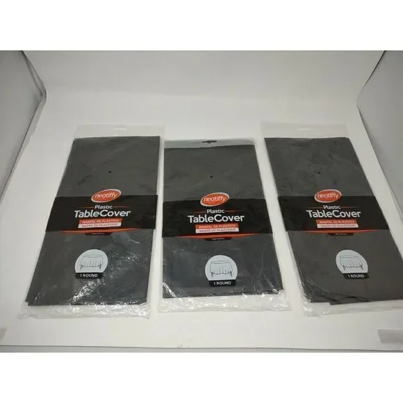 Plastic Table Cover Round Black 84 In Lot Of 3 Great for Party Wedding ETC Table