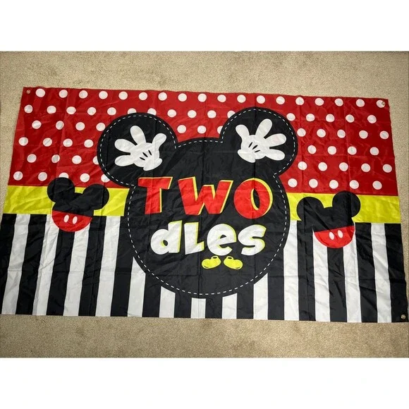 Mickey‎ 2nd Birthday Photography Backdrop Mickey Inspired Oh Twodles 60 X 35”