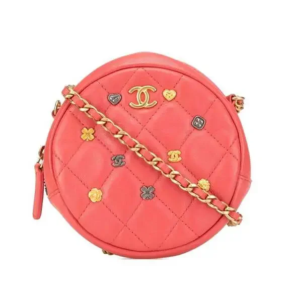 CHANEL Red Lambskin Leather Logo Shoulder Bag