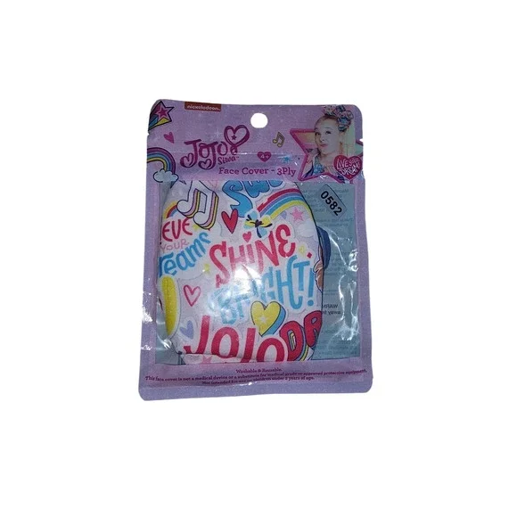 JoJo Siwa Nickelodeon Kids Face Cover 3-Ply WashableShine Bright Rainbow NEW 582