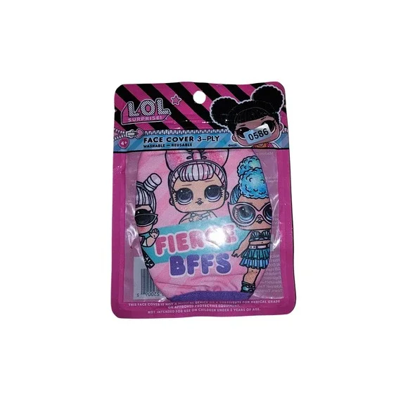 LOL Surprise Face Cover 3-Ply Washable Reusable Mask Pink Fierce BFFs Kids #586