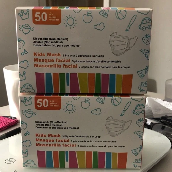 Colorful Kids 3-Ply Face Masks - 50 Pack x 2 = 100 masks 😷
