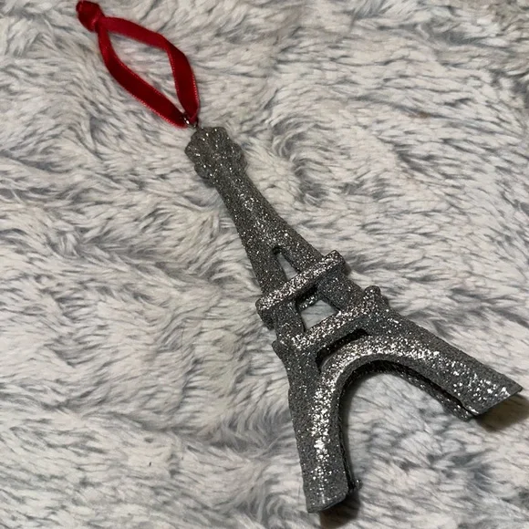 Vintage Pier 1 Eiffel Tower Silver Glitter Ornament