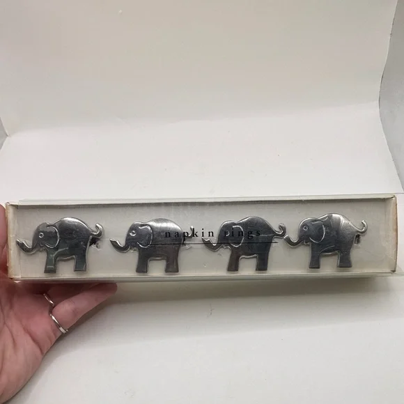 Pier 1 Silver Tone Elephant Napkin Rings Set 4 Collectible