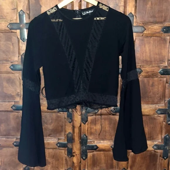 For Love and Lemons black cut off bottom flared sleeve blouse