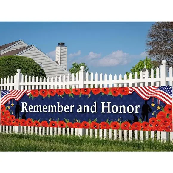 Memorial Day Fence Banner Remember Honor 4th July Patriotic Yard Decor